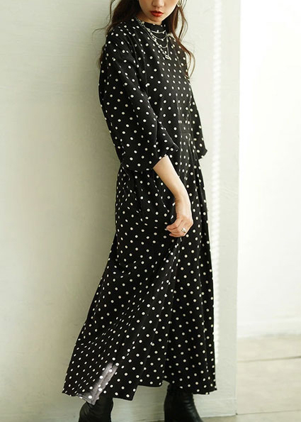 レディース 大人 上品 ドット柄パフスリーブフレアワンピース