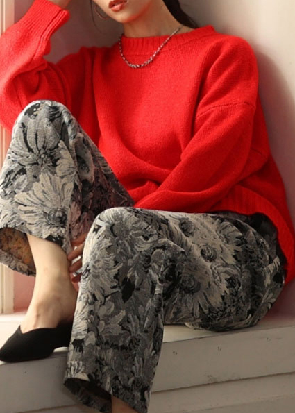 レディース 大人 上品 フラワージャガードワイドパンツ