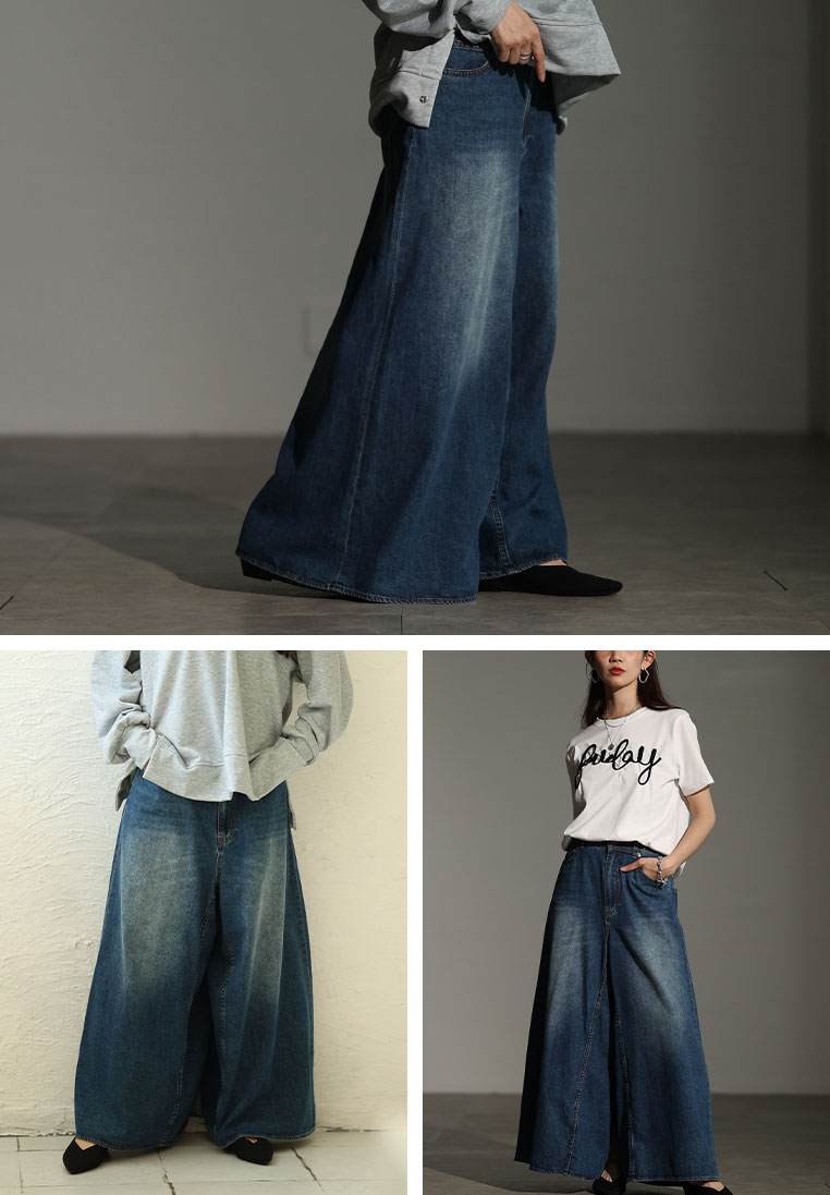 コットンデニムワイドバギーパンツ