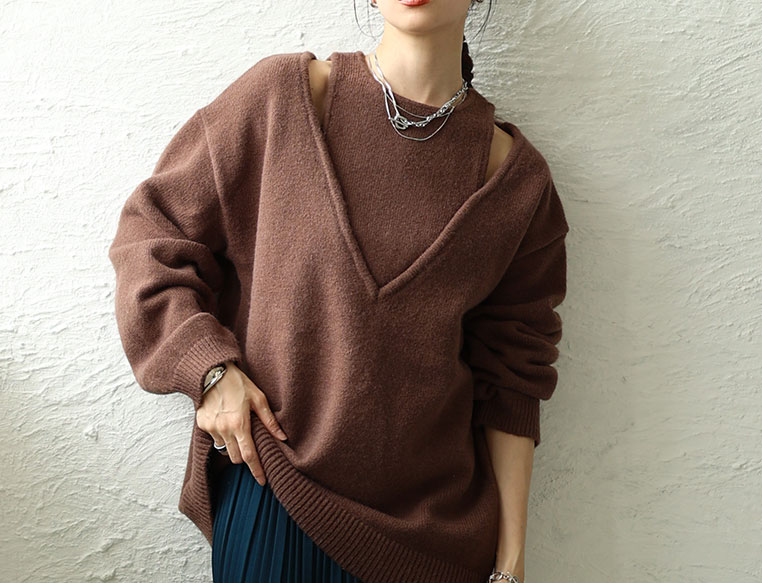 アメリカンスリーブVネックニットトップス