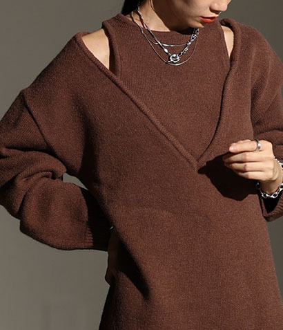 アメリカンスリーブVネックニットトップス