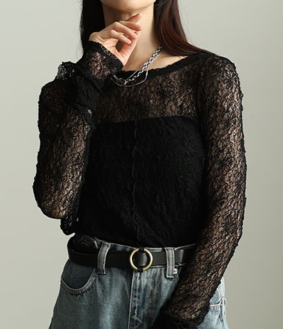 レディース 大人 上品 花柄モチーフ総レーストップス
