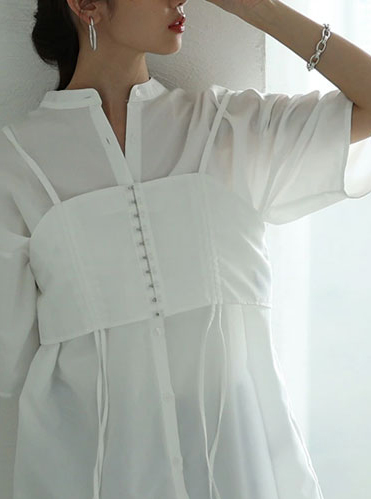 レディース 大人 上品 サマ見えするベアトップ付きオーバーブラウス