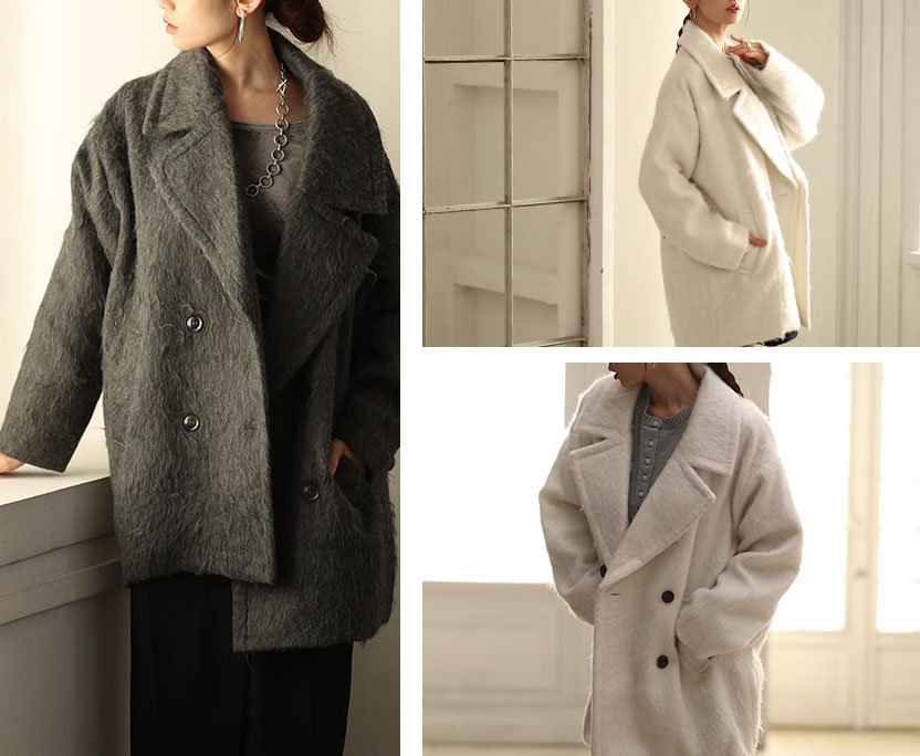 コクーンシルエットシャギーコート