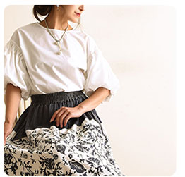 バイカラーボタニカル柄アシンメトリースカート