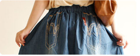 フェイクポケットステッチデニムギャザースカート