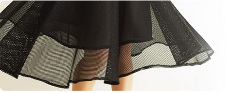 メッシュ素材サーキュラーフレア膝丈スカート