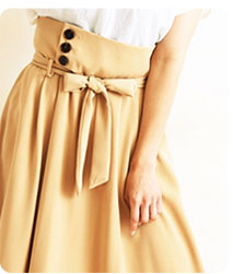 ハイウエストリボン付きミモレ丈スカート