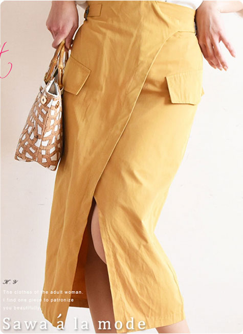 センタースリットラップ風デザインタイトスカート