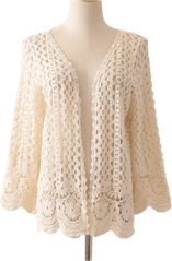 スカラップ裾の透かし編みカーディガン