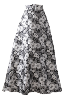 モノトーンの花柄ジャガードフレアスカート