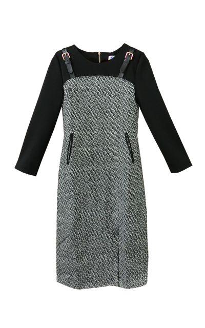 7分袖のフェイクレイヤードタイトワンピース