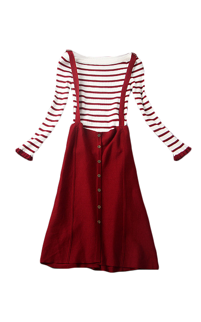 ボーダーニットソー＆ラップスカートのセットワンピース