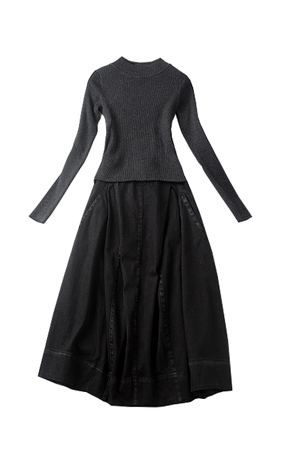 ニットトップス＆デニムスカート２点セット