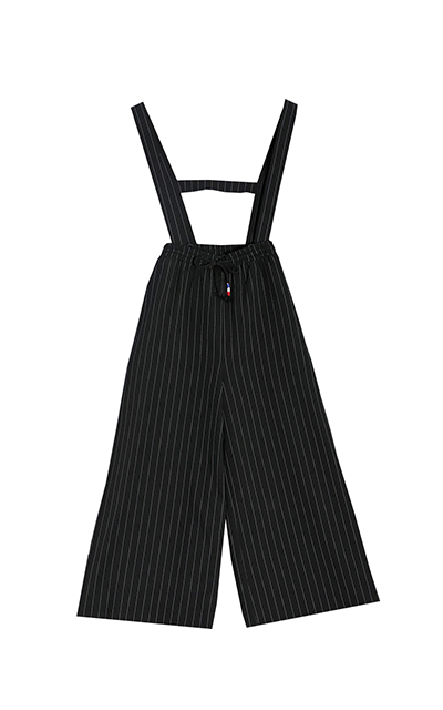 サスペンダー付きストライプワイドパンツ