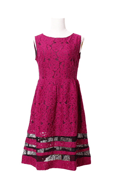 ダマスク柄長袖レースワンピ