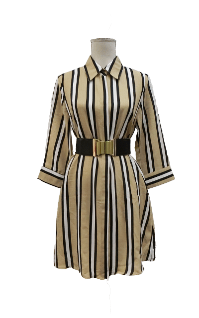 7分袖ストライプシャツワンピ