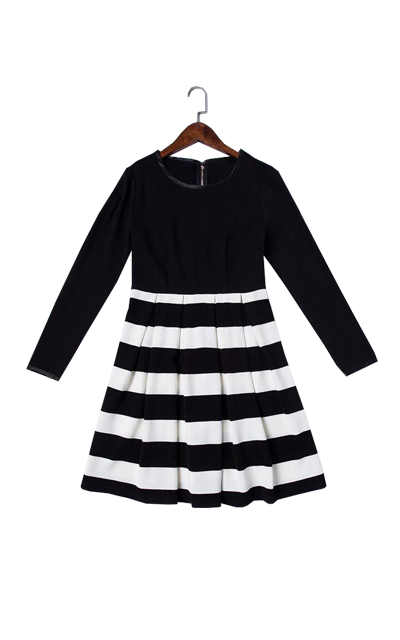 プリーツボーダーのドッキングワンピース