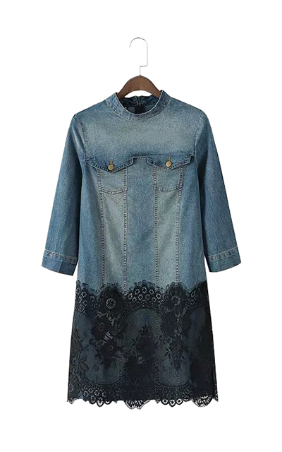 タイトデニム×黒レースワンピ