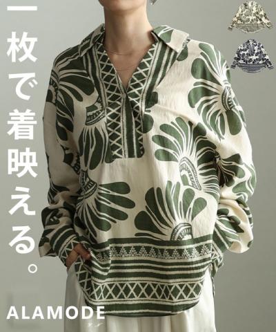 アフリカン柄キーネックチュニック 【3月16日20時販売新作】