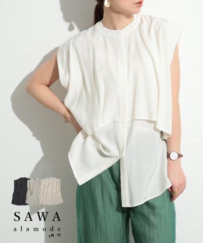 ヒトクセで華やぐティアード風ノースリーブブラウス