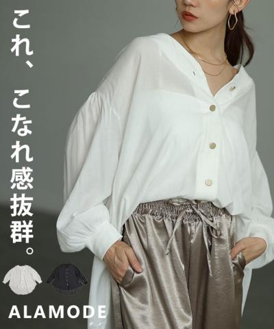 Vネックフィッシュテールシアーブラウス【10月11日20時販売新作】