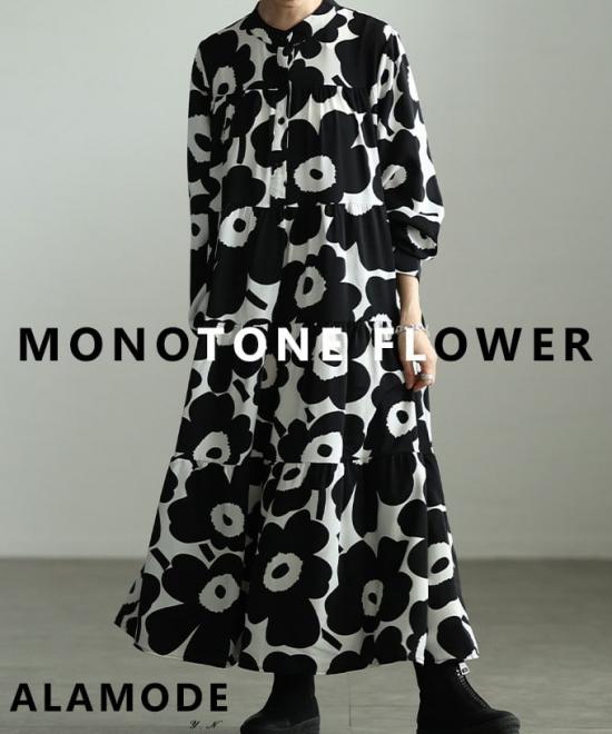 モノトーンフラワーワンピース 【3月18日20時販売新作】 