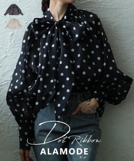 クラシカルドットボウタイブラウス 【11月1日20時販売新作】