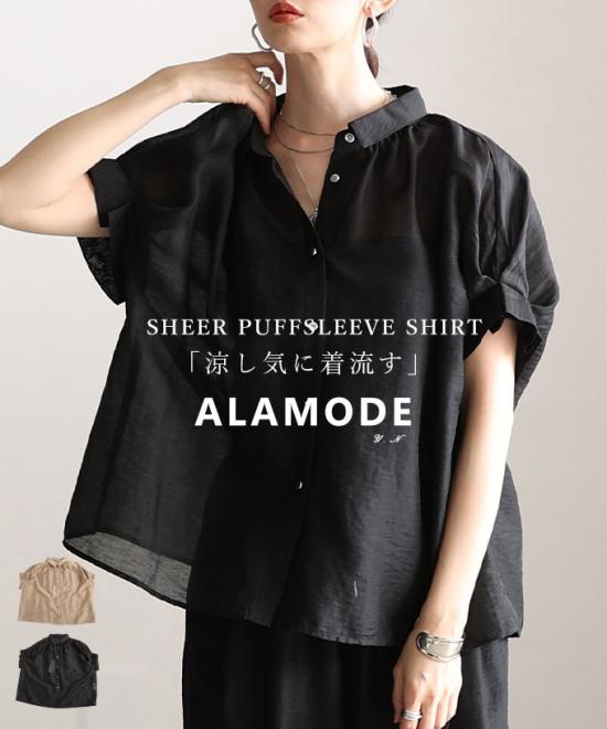 タックフレンチスリーブシアーブラウス【4月18日20時販売新作】