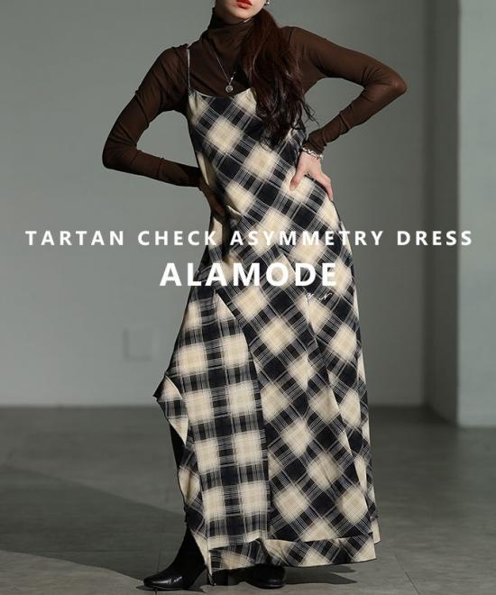 チェック柄アシンメトリーフレアキャミワンピース【9月8日20時販売新作】