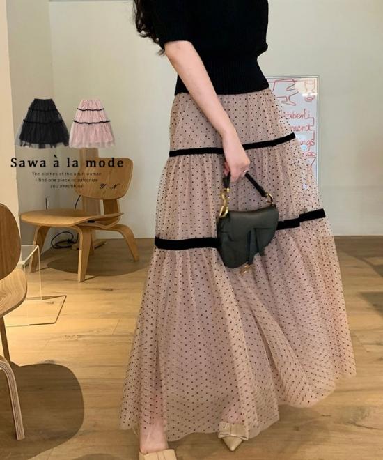 フロッキードットのチュールティアードスカート【2月19日20時販売新作】