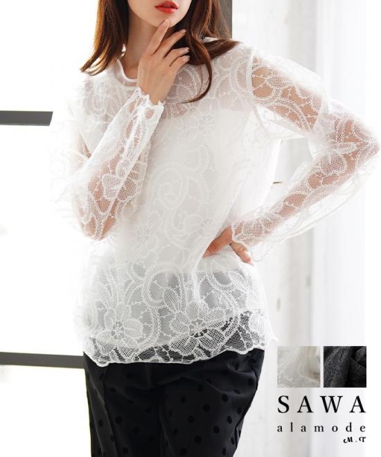 大輪が咲く花柄レースレイヤードカットソー【5月31日20時販売新作】