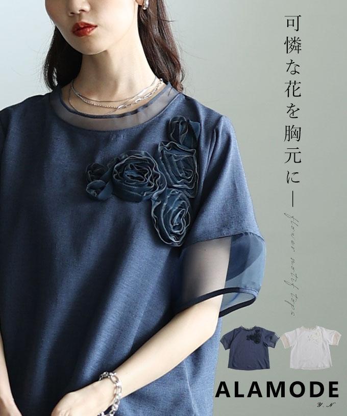 アシンメトリー立体花柄異素材プルオーバー【6月20日20時販売新作】