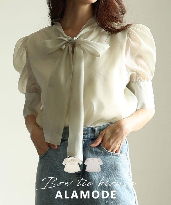 シアーパフスリーブボウタイブラウス【9月18日20時販売新作】