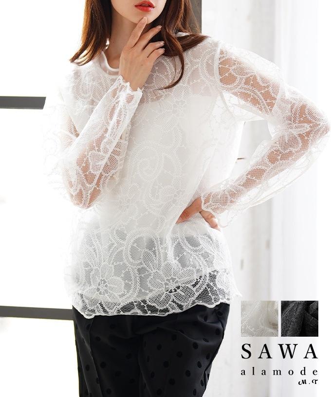 大輪が咲く花柄レースレイヤードカットソー【5月31日20時販売新作】